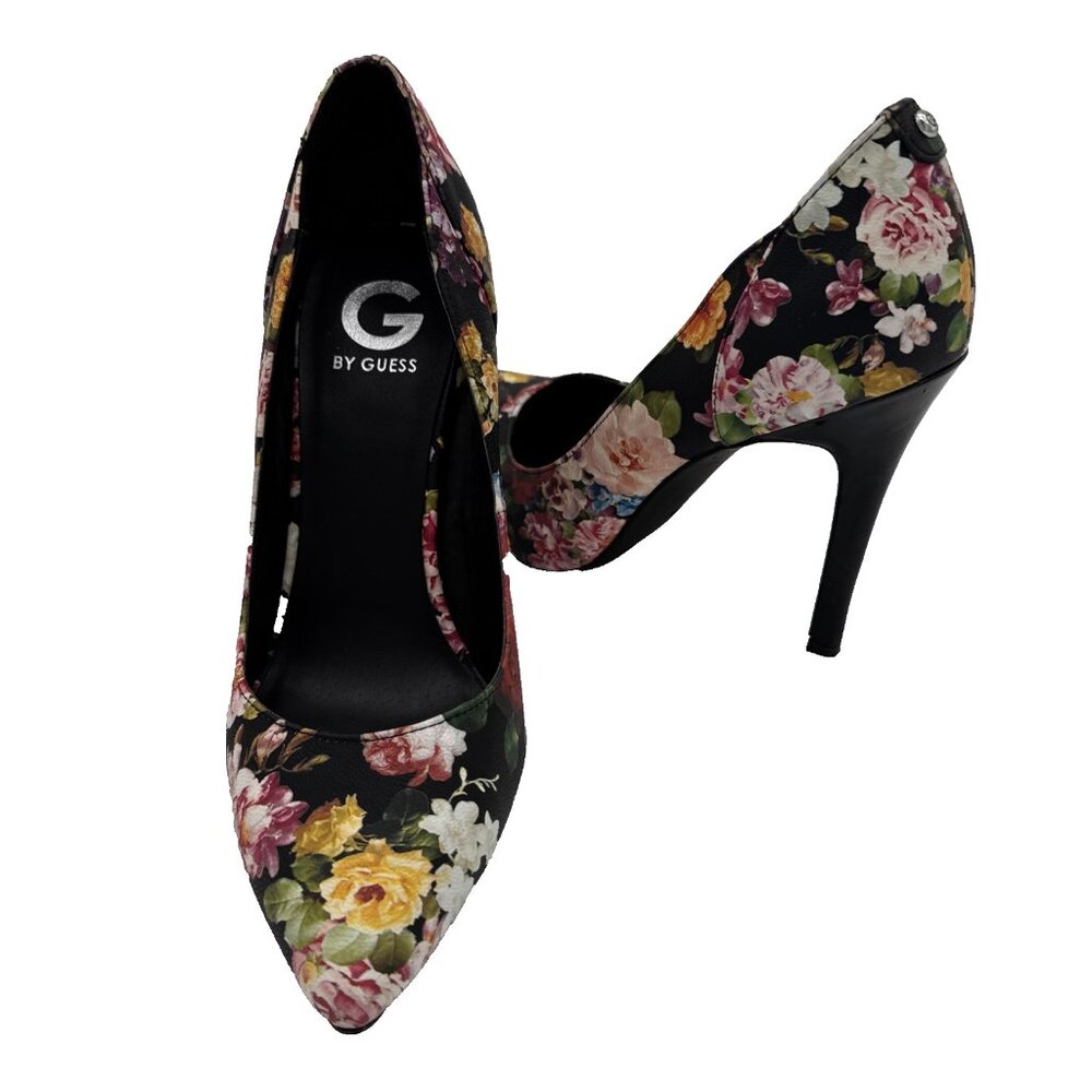 Guess Floral Stiletto Heel Pumps Size 10 M Black garden BOHO UK7 fairy y2k